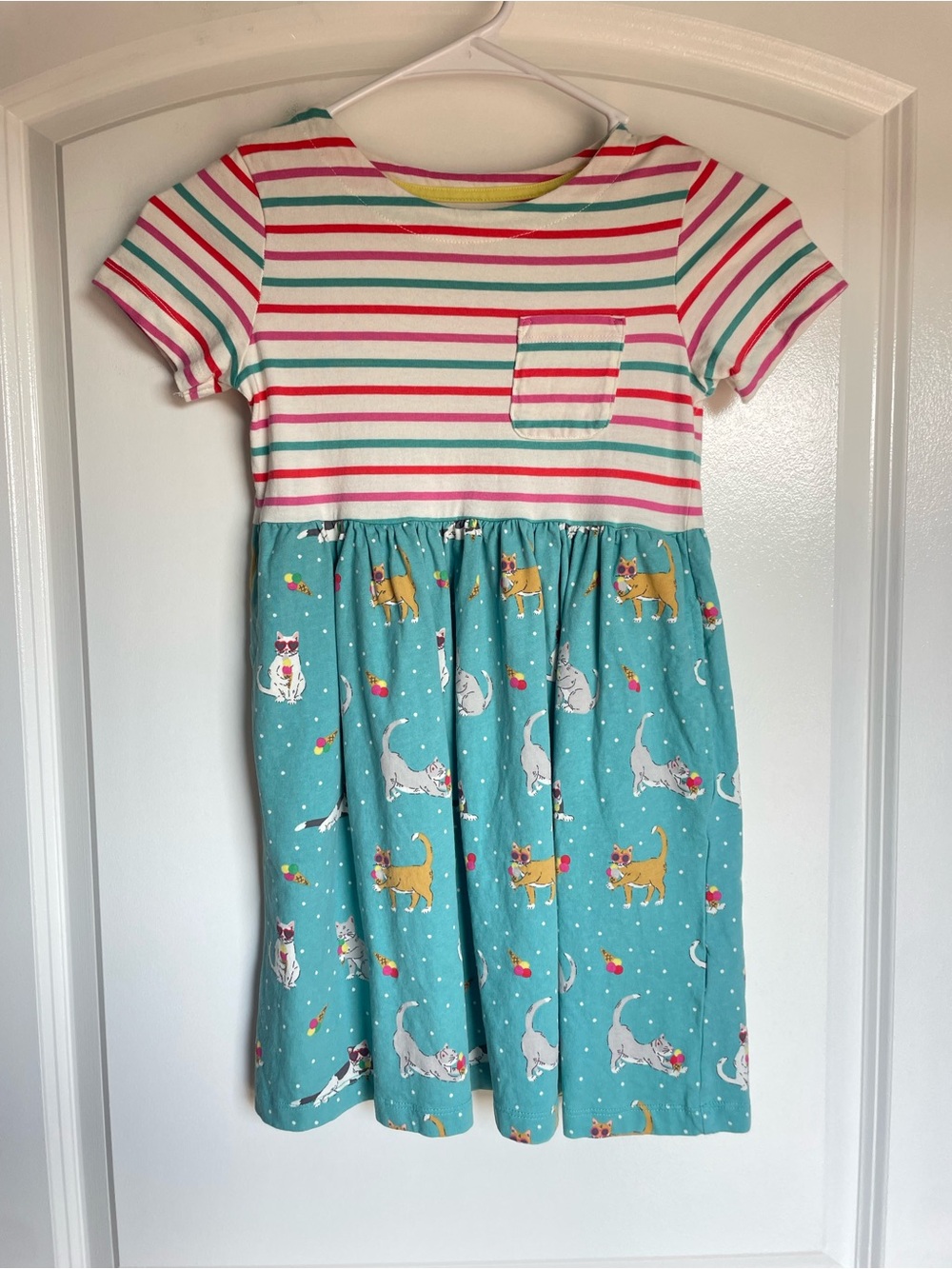 Mini Boden Teal & Pink Striped Cat Dress